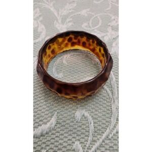 Chunky Faux Tortoise Shell Bangle Bracelet Faceted Resin Lucite Mod Vintage